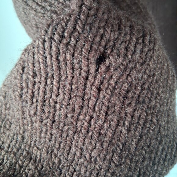 Wool Chunky Hand Knit Fair Isle Sweater Brown Tan Warm Cozy Cabincore Ski Chalet - Picture 9 of 11
